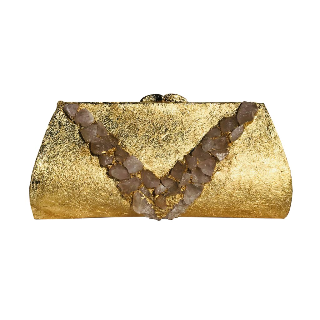 Suzanne's eBoutique - Raw Rose Quartz Chunks 24K Plated in Gold ~ OOAK Clutch Purse