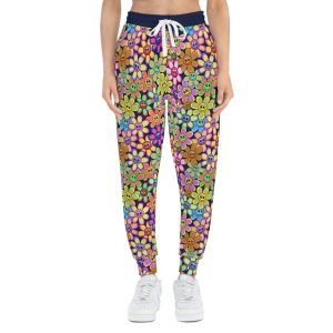 Groovy Multi-Color Smiling Daisy Print w/Treasure Pockets™ Athletic Joggers (S.e.P.T.™)