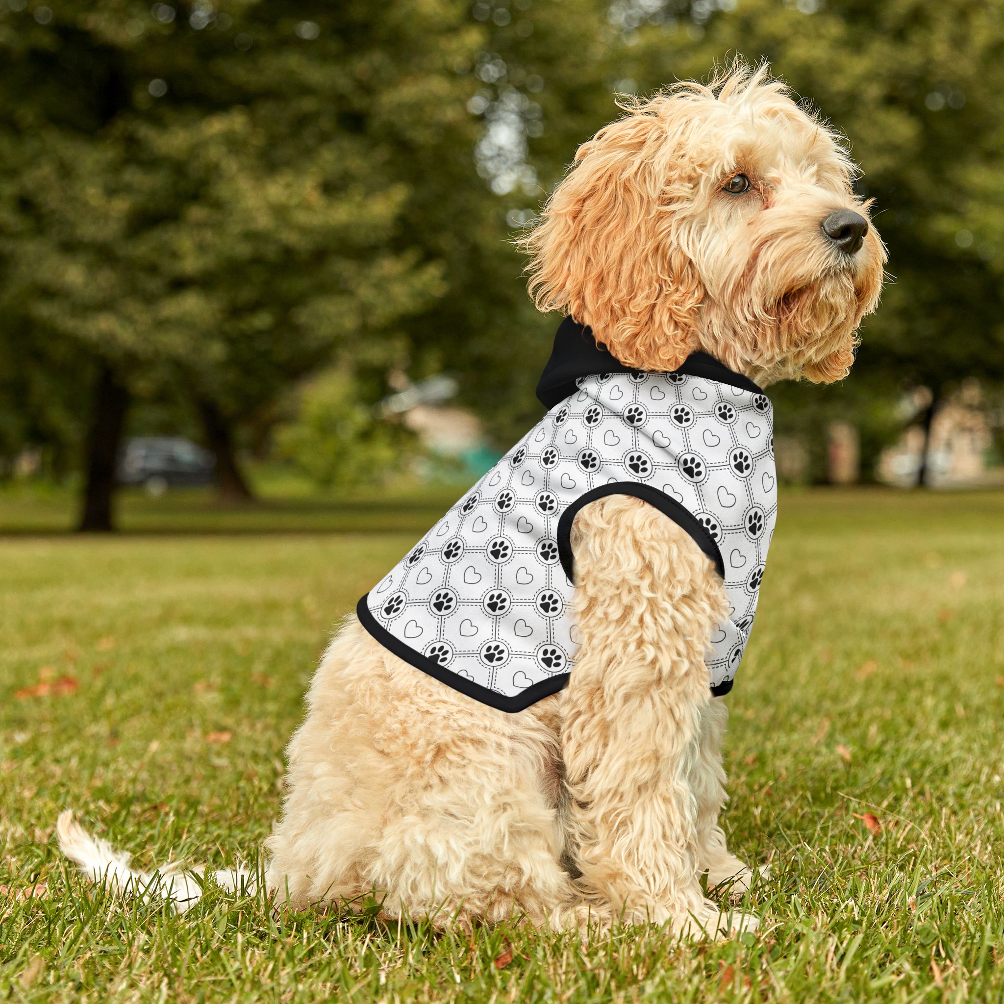 Black & White Heart & Paw Print Cat & Dog Pet Hoodie - (S.e.P.T.™)