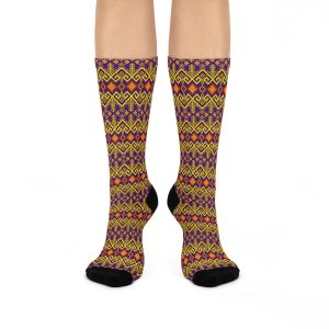 Tribal Maze Geometric Gold & Purple Print Cushioned Crew Socks (S.e.P.T.™)