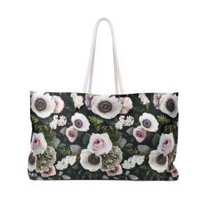 Sophisticated White Moody Floral Print Black Weekender Bag (S.e.P.T.™)