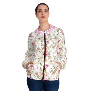 Romantic Blush Rose & White Lily Floral Print Women’s Full-Zip Hoodie (S.e.P.T.™)
