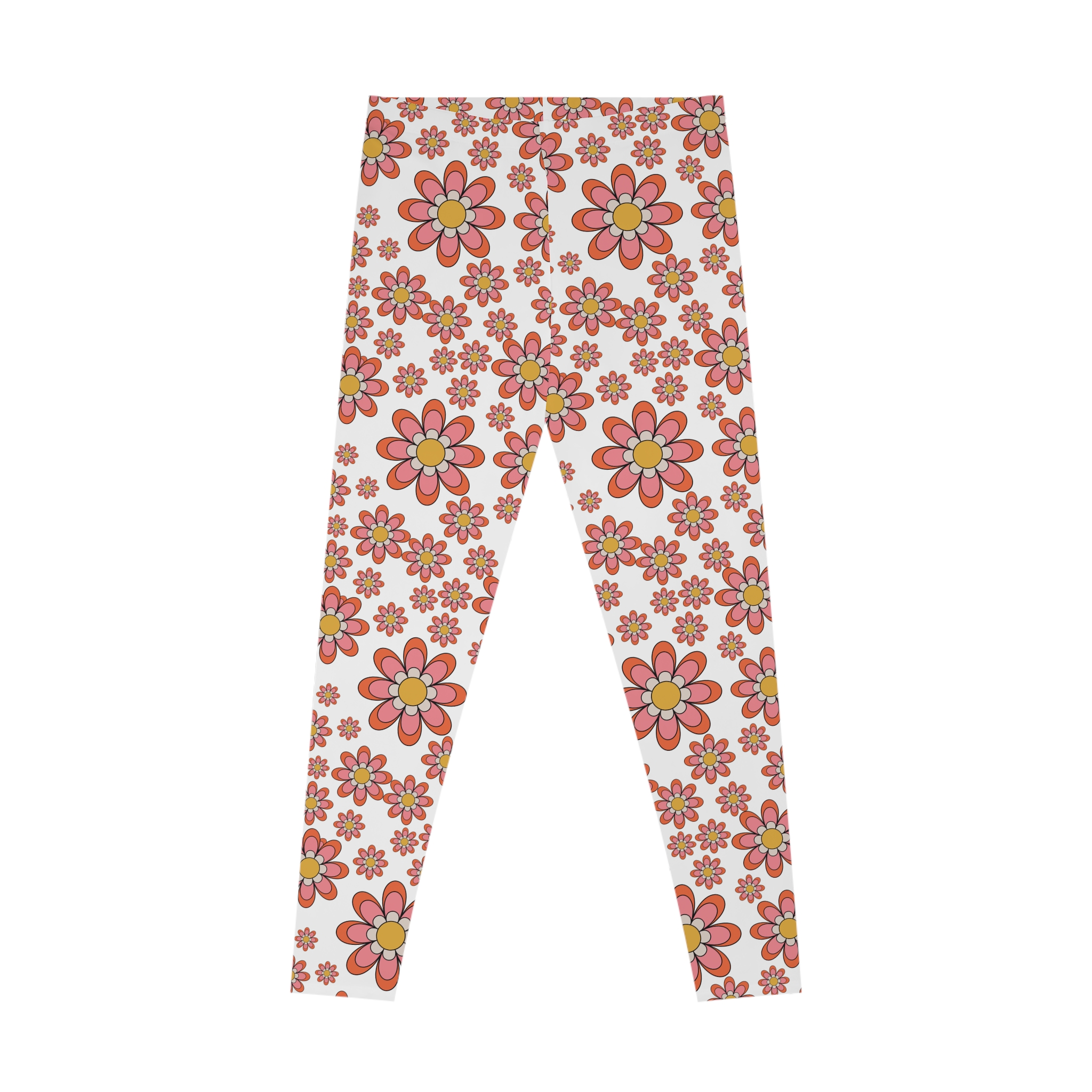 Retro Fun Pink Daisy Floral Print Stretchy Leggings (S.e.P.T.™)