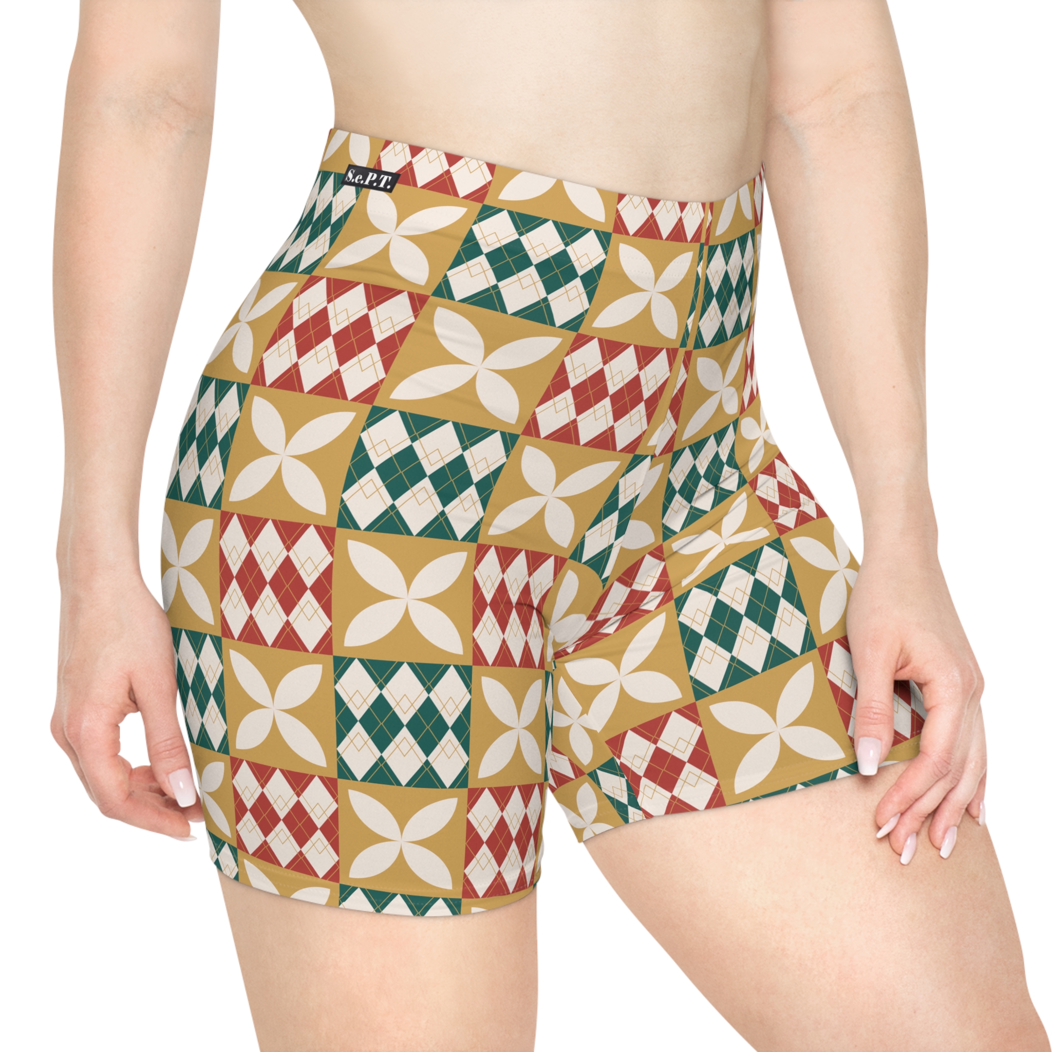Warm Tones Holiday Harlequin Quilt Pattern Women's Biker Shorts (S.e.P.T.™)
