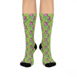 Fresh Beetroot & Greens Watercolor Print Cushioned Crew Socks (S.e.P.T.™)
