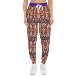 Bohemian Regal Purple and Tan Geometric Pattern #2 Gold Pockets Athletic Joggers (S.e.P.T.™)