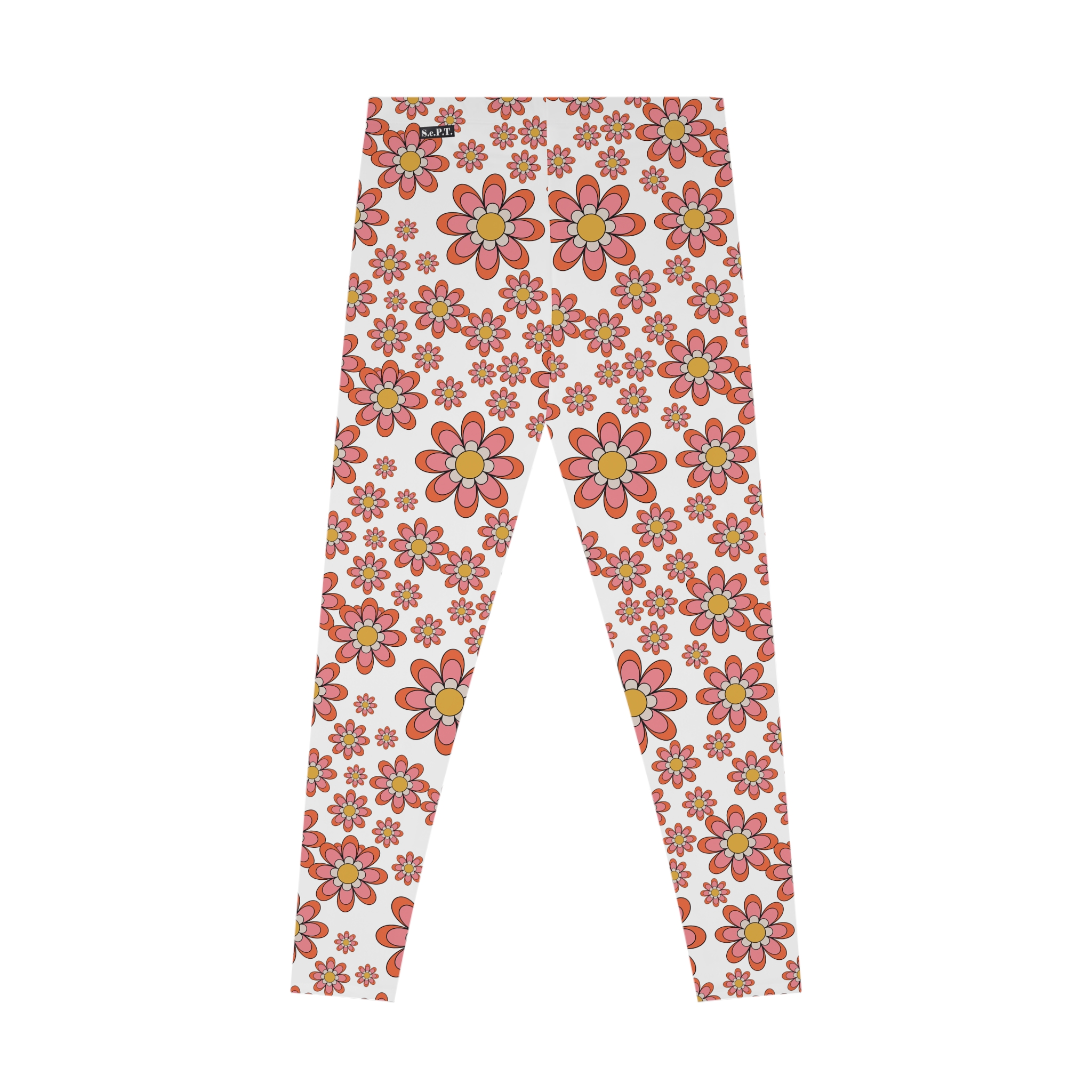 Retro Fun Pink Daisy Floral Print Stretchy Leggings (S.e.P.T.™)