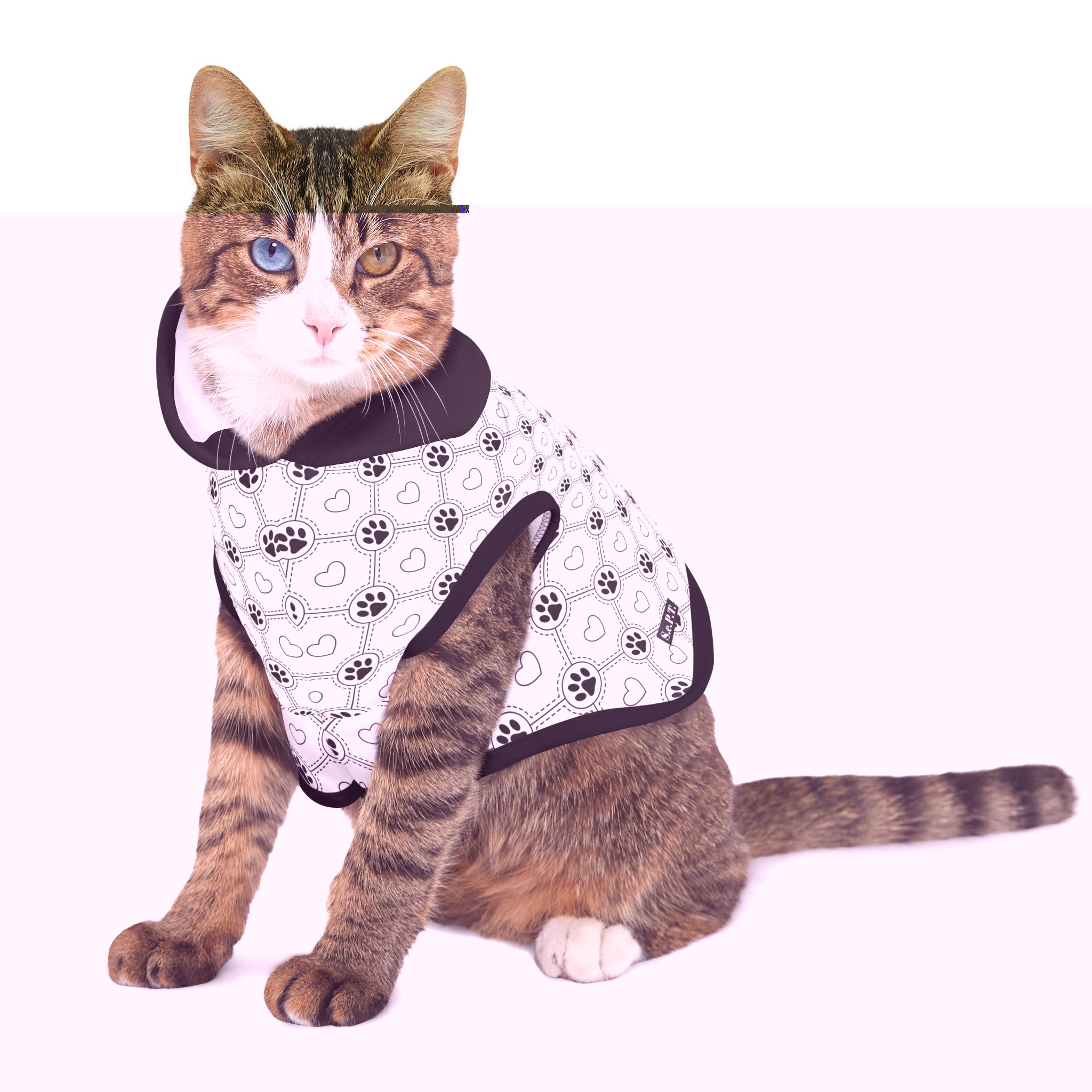 Black & White Heart & Paw Print Cat & Dog Pet Hoodie - (S.e.P.T.™)