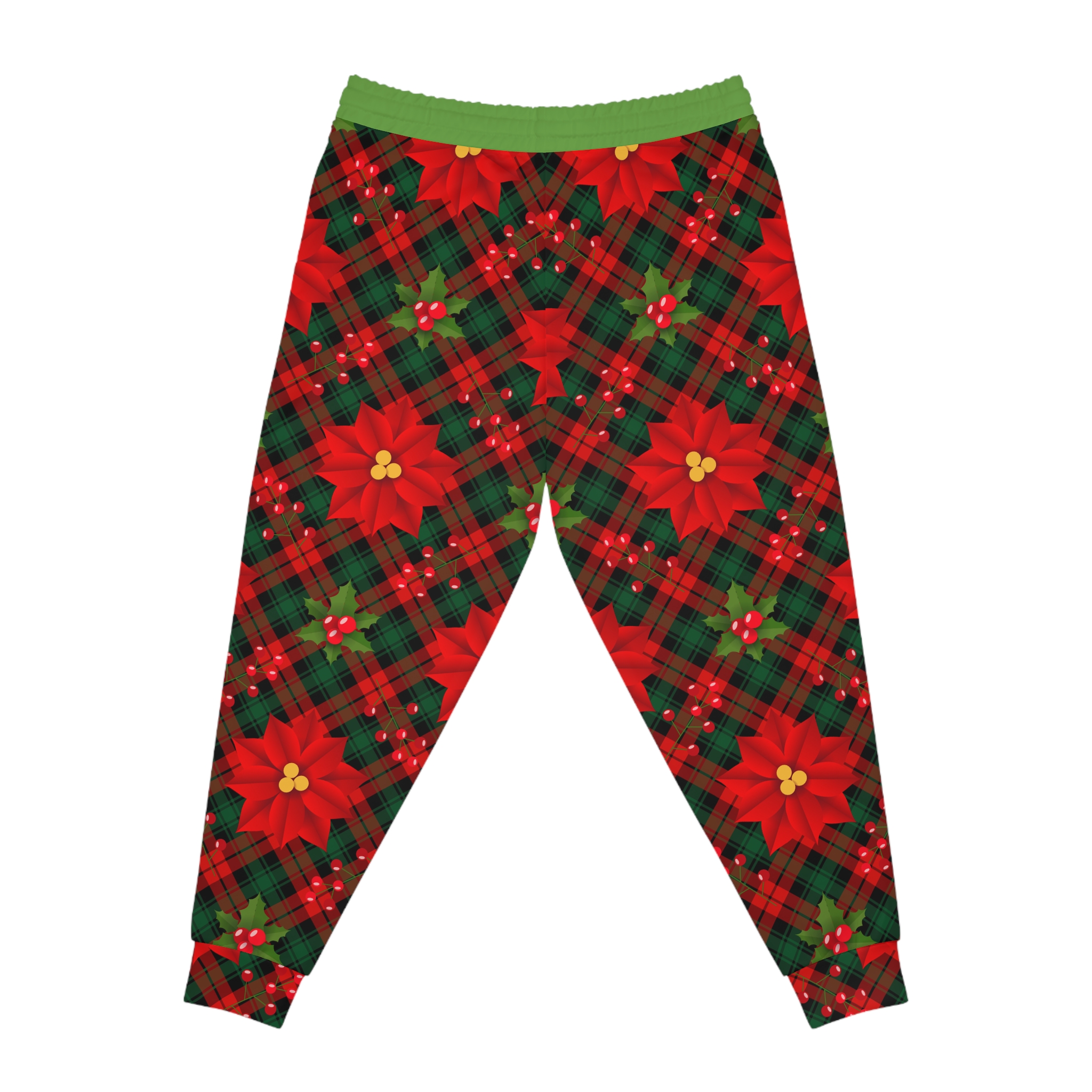 Christmas Poinsettia Tartan Plaid Print w/Treasure Pockets™ Athletic Joggers (S.e.P.T.™)