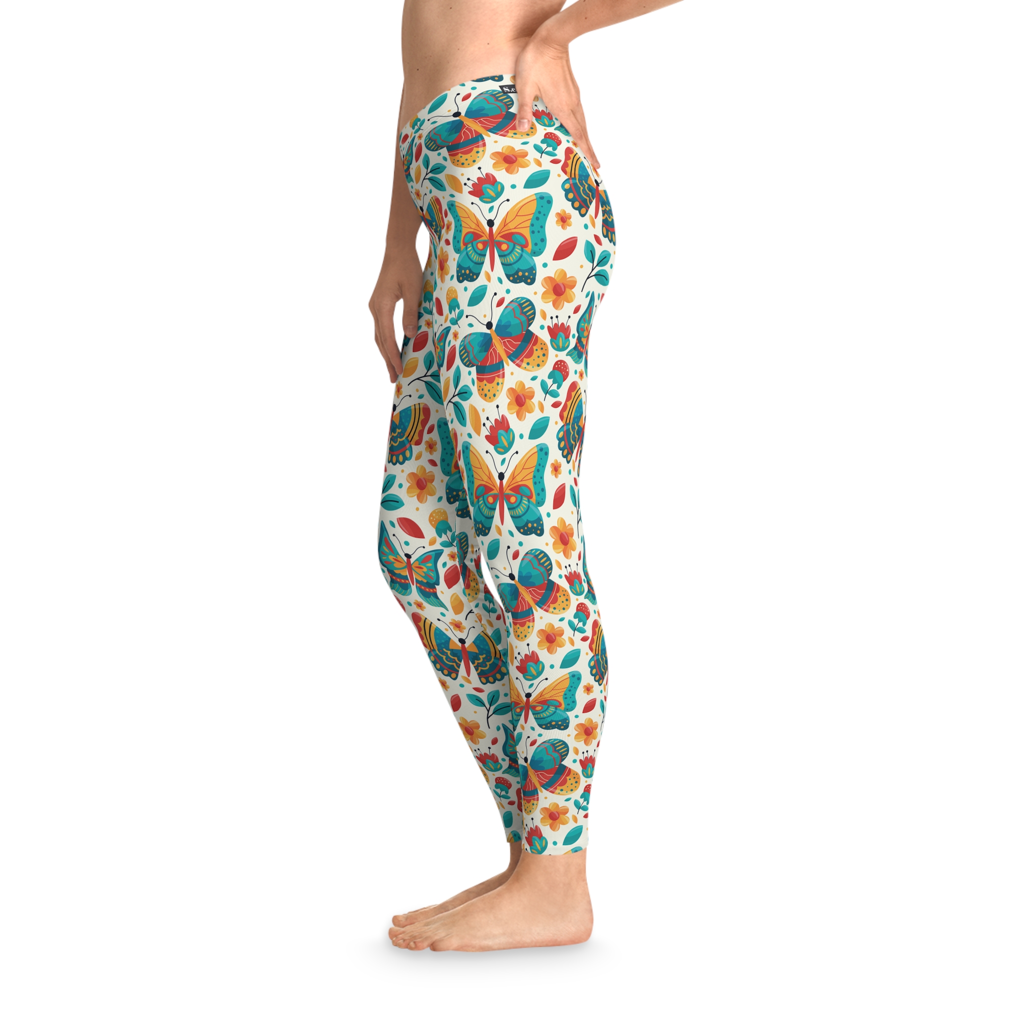 Whimsical Retro Butterfly Garden Print Stretchy Leggings (S.e.P.T.™)