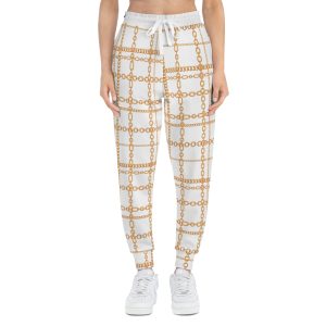 Chic White & Gold Chain Plaid Print w/Treasure Pockets™ Athletic Joggers (S.e.P.T.™)