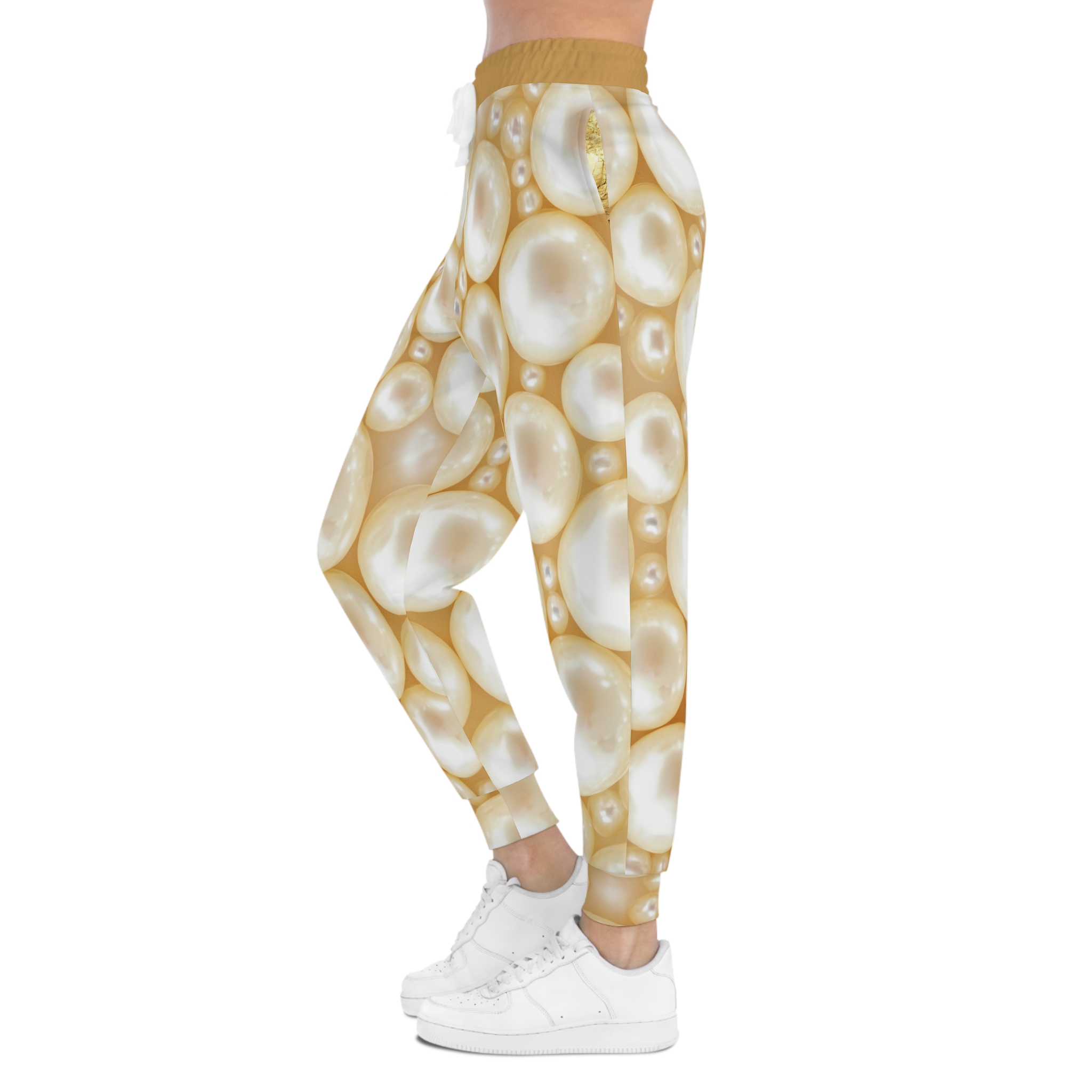 Elegant Ivory Pearl Bead Texture Print w/Treasure Pockets™ Athletic Joggers (S.e.P.T.™)