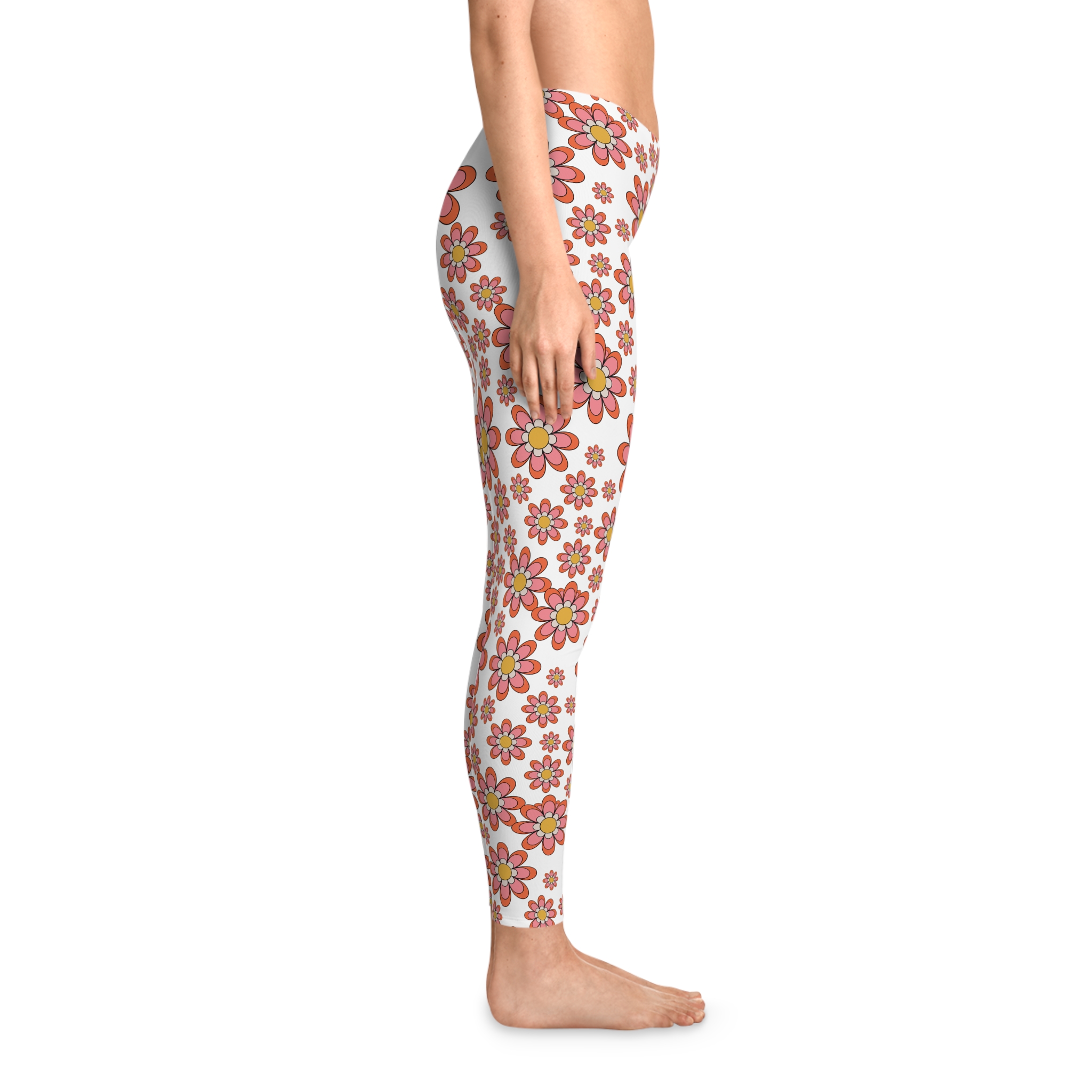 Retro Fun Pink Daisy Floral Print Stretchy Leggings (S.e.P.T.™)