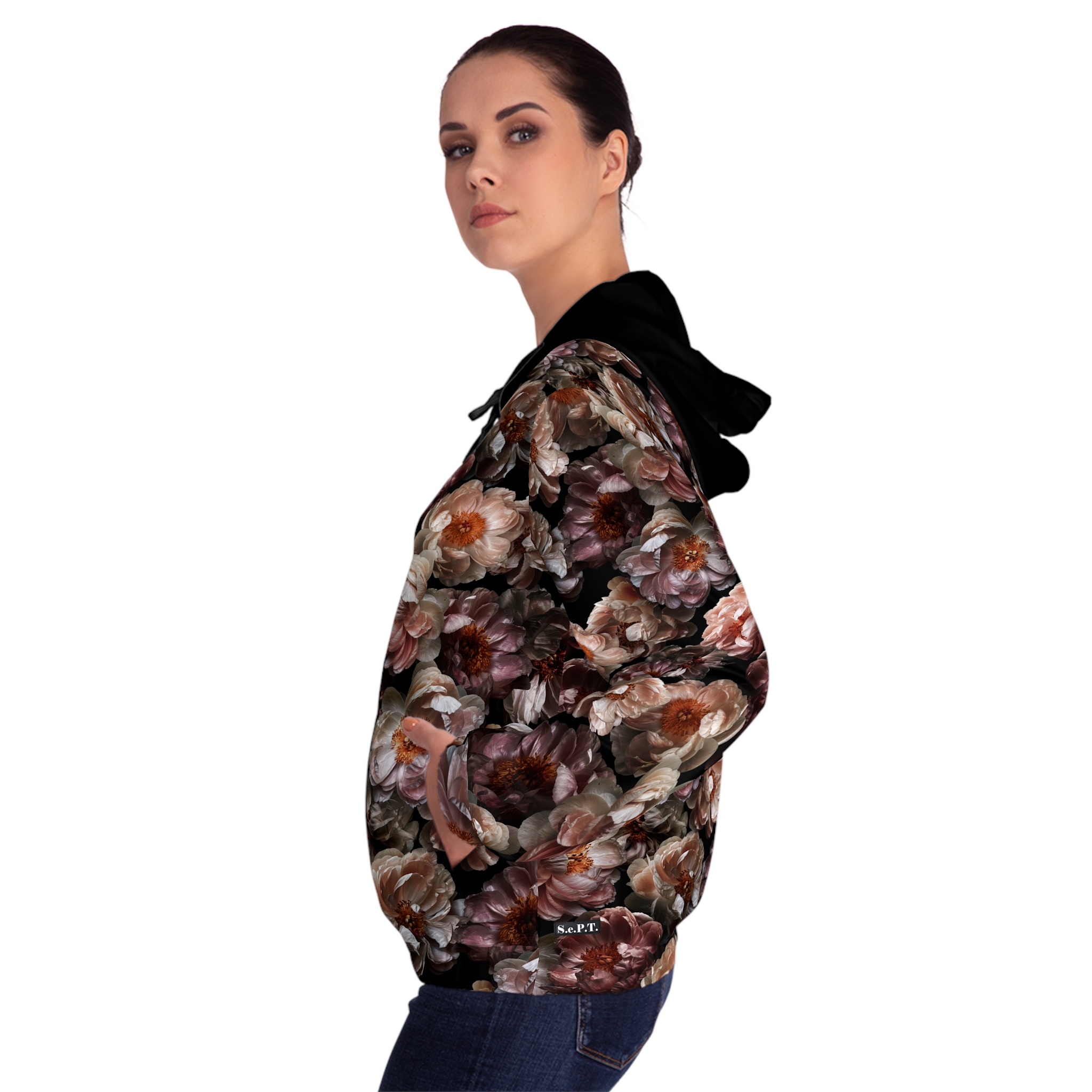 Romantic Antique Rose Botanical Print Women’s Full-Zip Hoodie (S.e.P.T.™)