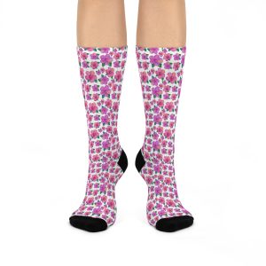Bright Fuchsia Hibiscus Floral Print Cushioned Crew Socks (S.e.P.T.™)