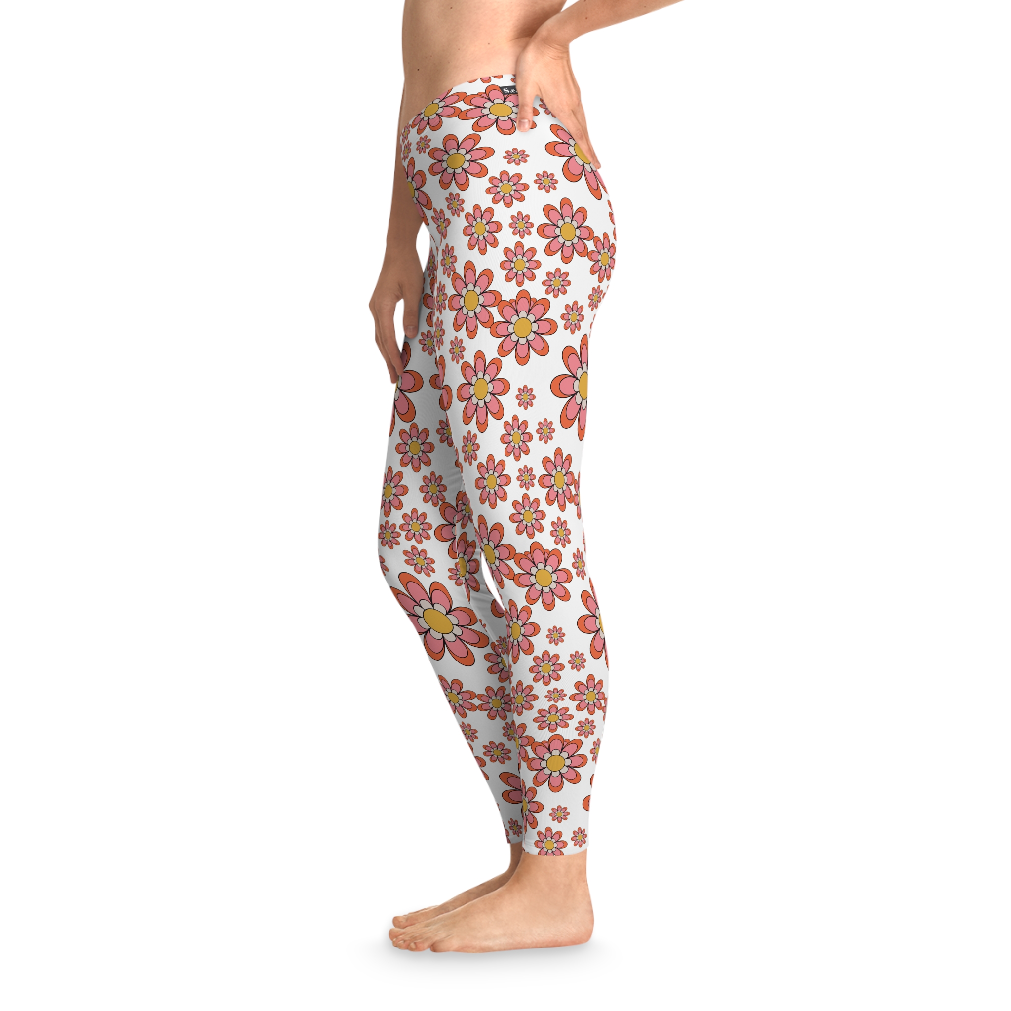 Retro Fun Pink Daisy Floral Print Stretchy Leggings (S.e.P.T.™)
