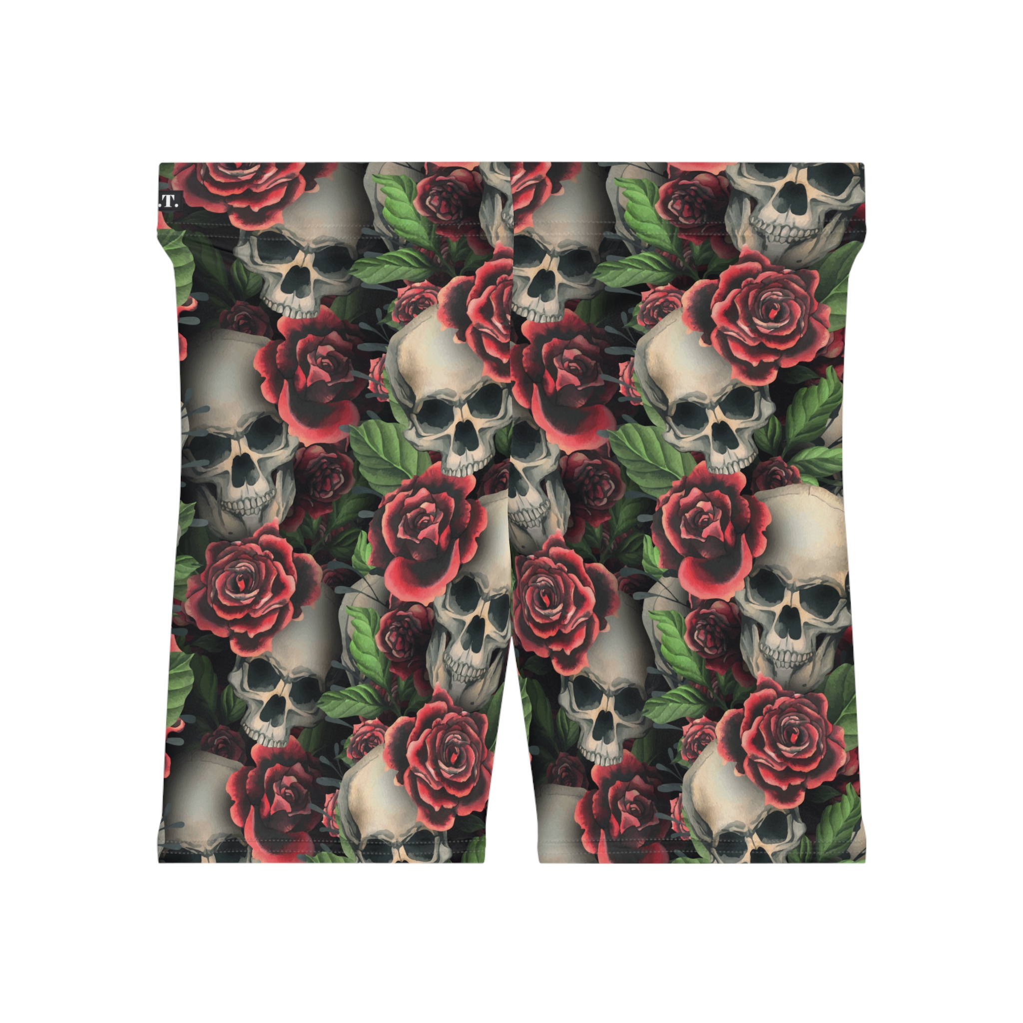 Gothic Skulls & Red Roses Print Women's Biker Shorts (S.e.P.T.™)