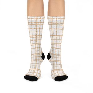 Chic White & Gold Chain Plaid Print Cushioned Crew Socks (S.e.P.T.™)