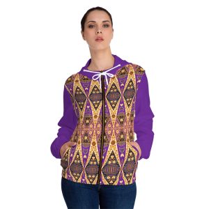 Bohemian Regal Purple & Tan Geometric Pattern Women’s Full-Zip Hoodie (S.e.P.T.™)