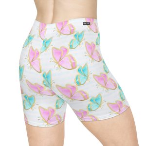 Pastel Gold Trim Butterfly Print Women's Biker Shorts (S.e.P.T.™)