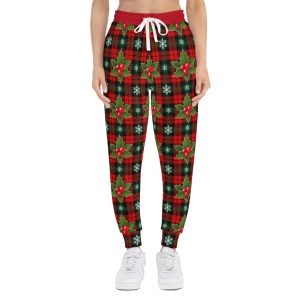 Festive Christmas Holly Plaid Print w/Treasure Pockets™ Athletic Joggers (S.e.P.T.™)