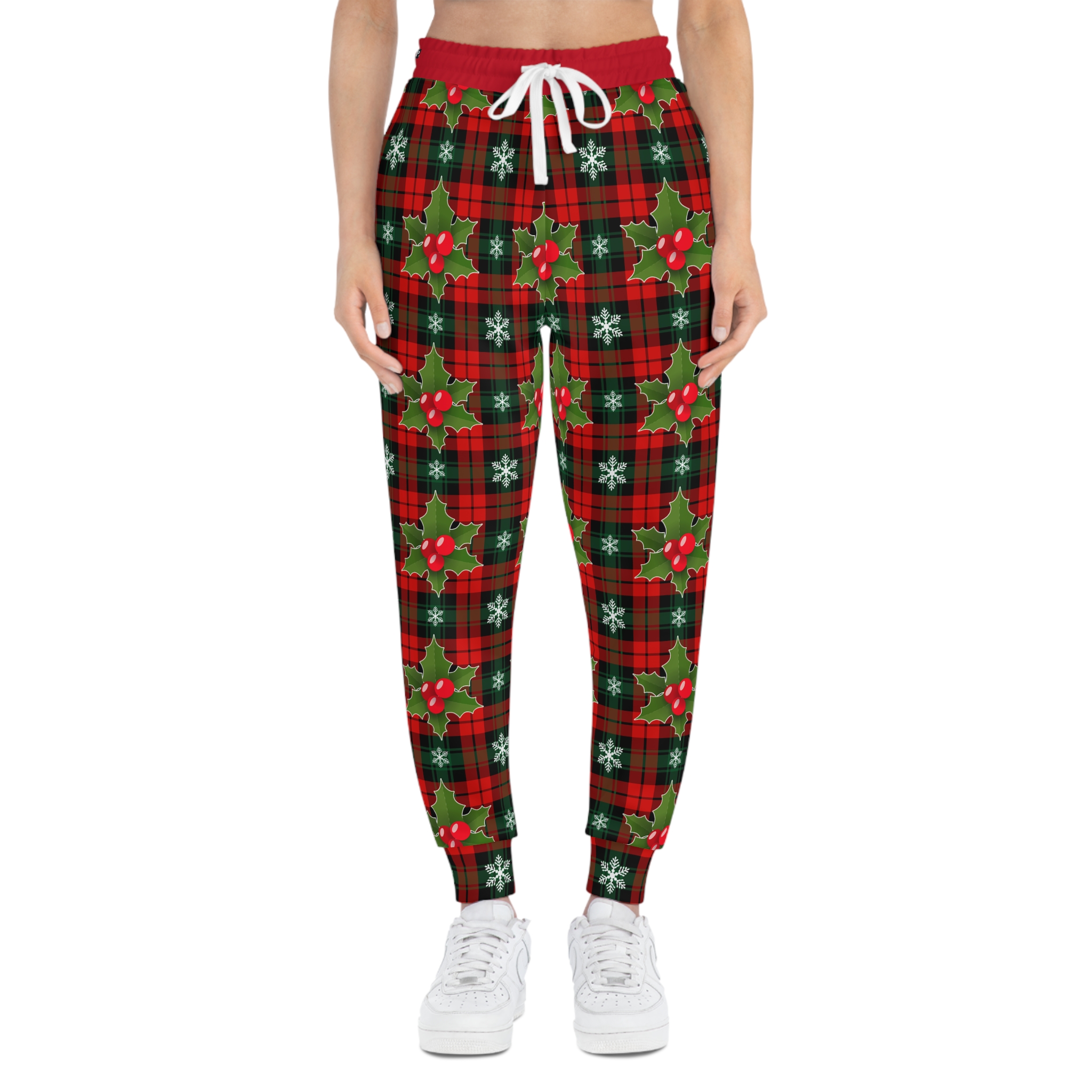 Festive Christmas Holly Plaid Print w/Treasure Pockets™ Athletic Joggers (S.e.P.T.™)
