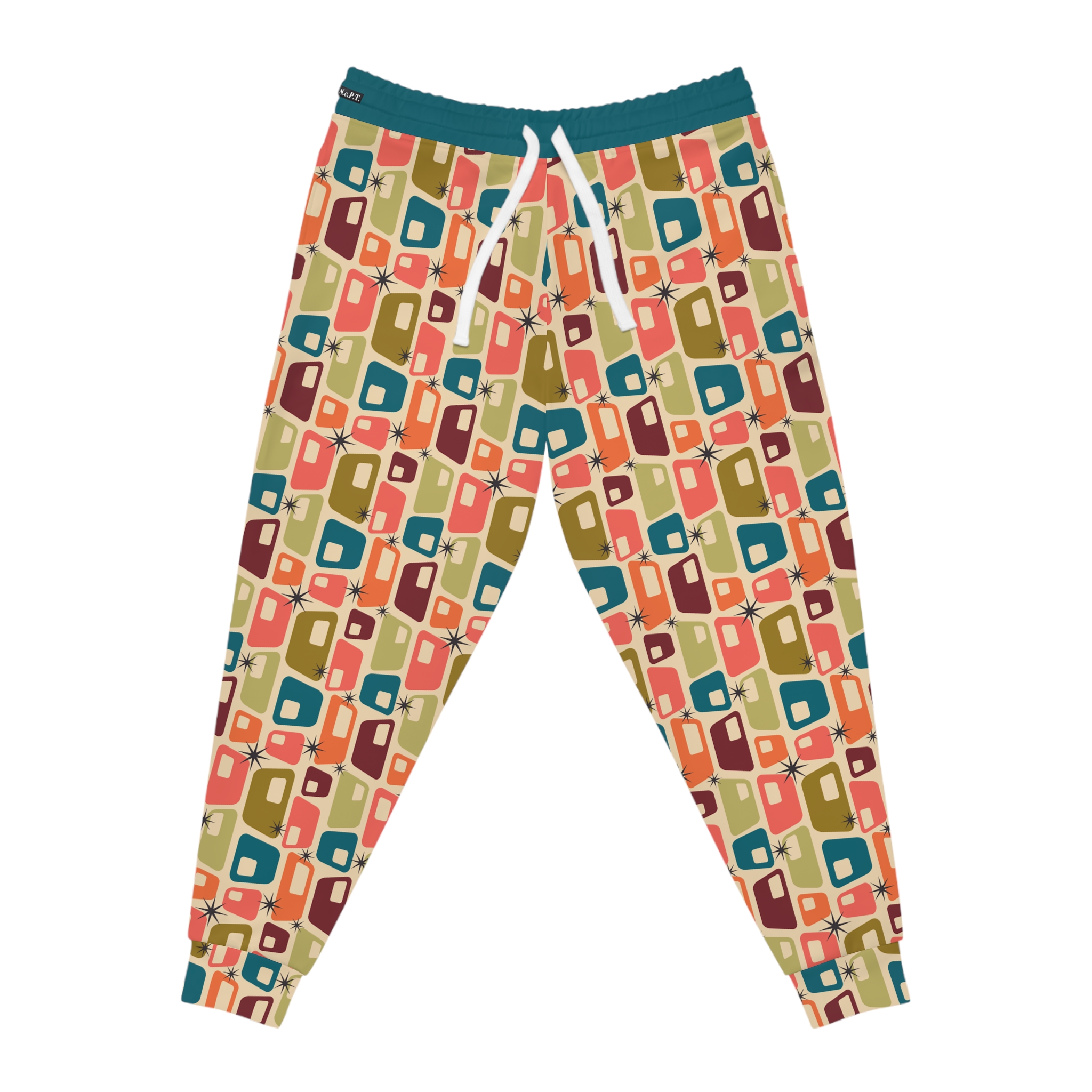 Mid-Century Atomic Retro Squares Print Athletic Joggers (S.e.P.T.™)