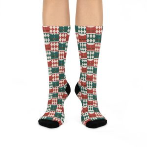 Holiday Santa Suit & Harlequin Quilt Pattern Cushioned Crew Socks (S.e.P.T.™)