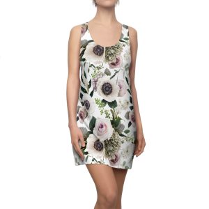 Sophisticated White Moody Floral Print White Women's Racerback Dress (S.e.P.T.™)
