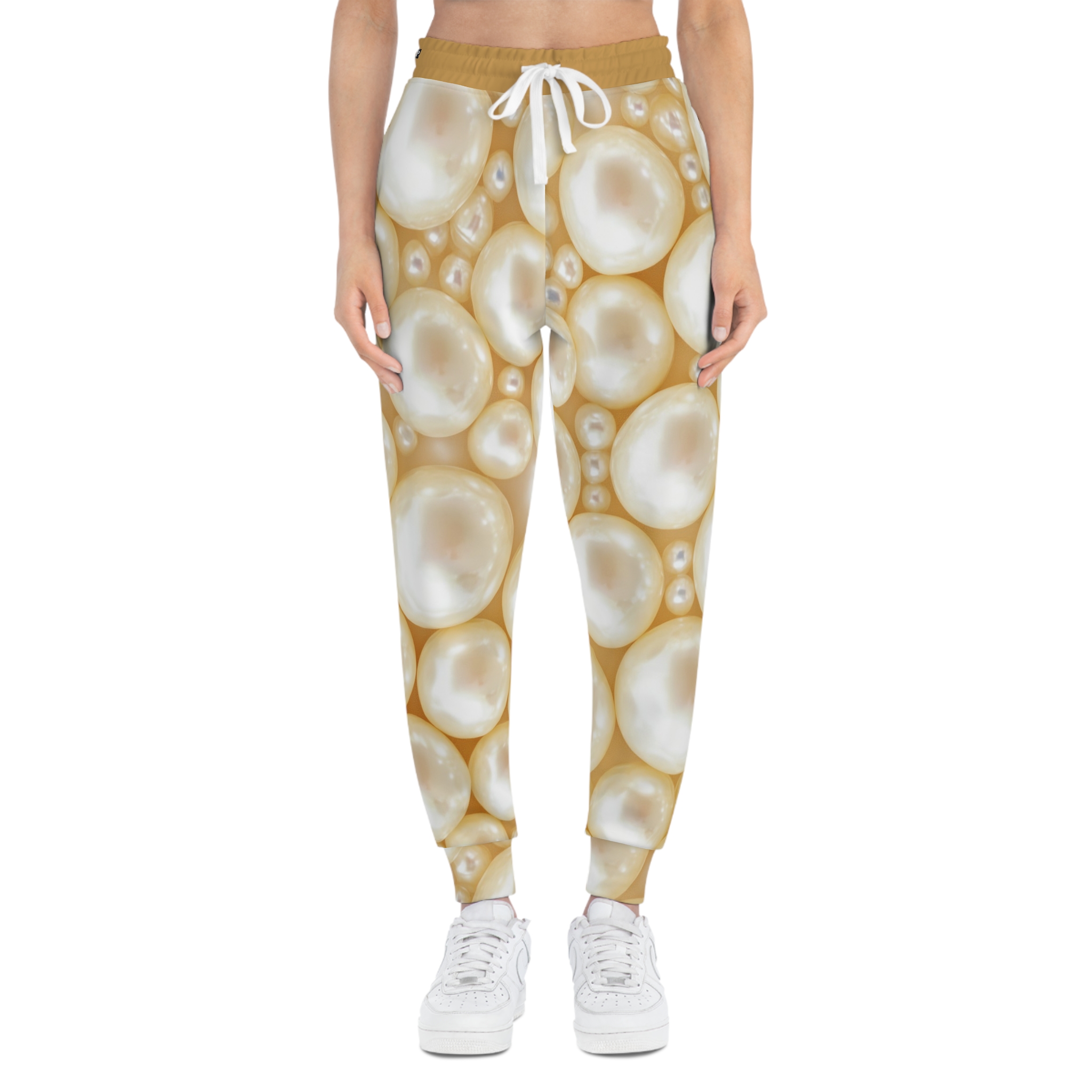 Elegant Ivory Pearl Bead Texture Print w/Treasure Pockets™ Athletic Joggers (S.e.P.T.™)