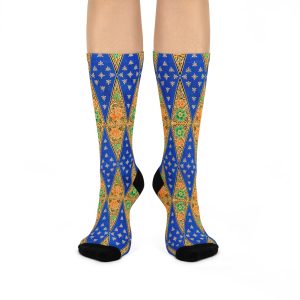 Bohemian Vibrant Blue Geometric Pattern Cushioned Crew Socks (S.e.P.T.™)