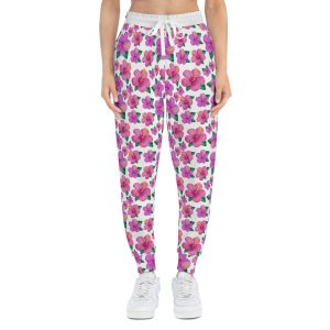 Bright Fuchsia Hibiscus Floral Print Athletic Joggers (S.e.P.T.™)