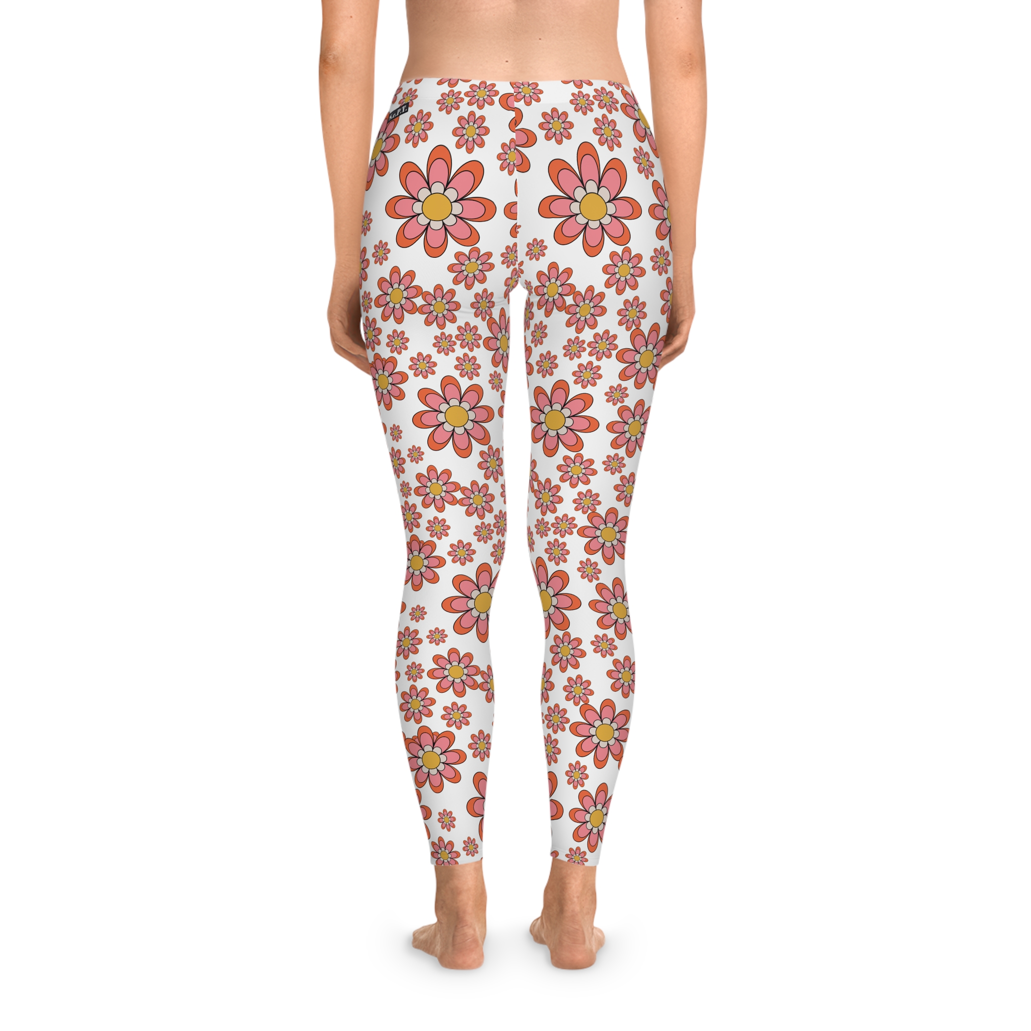 Retro Fun Pink Daisy Floral Print Stretchy Leggings (S.e.P.T.™)