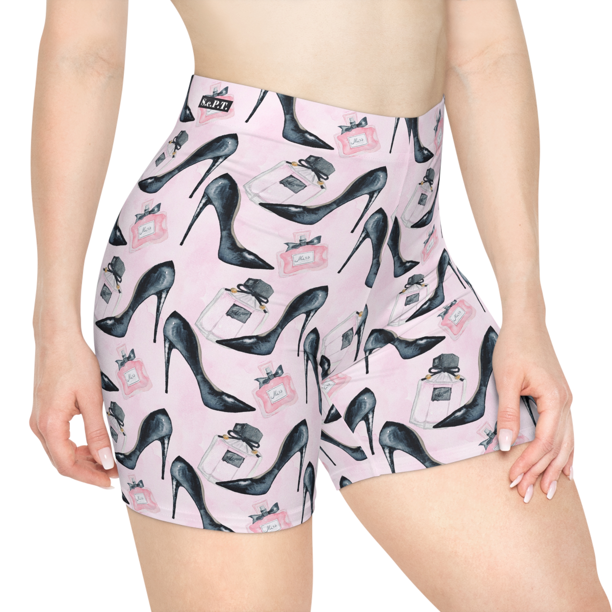 Chic Stiletto Heels & Perfume Luxury Print Women's Biker Shorts (S.e.P.T.™)