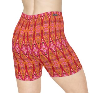 Bohemian Bright Fuchsia & Orange Geometric Women's Biker Shorts (S.e.P.T.™)