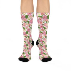 Delicate Dusty Rosebud Pattern Cushioned Crew Socks (S.e.P.T.™)