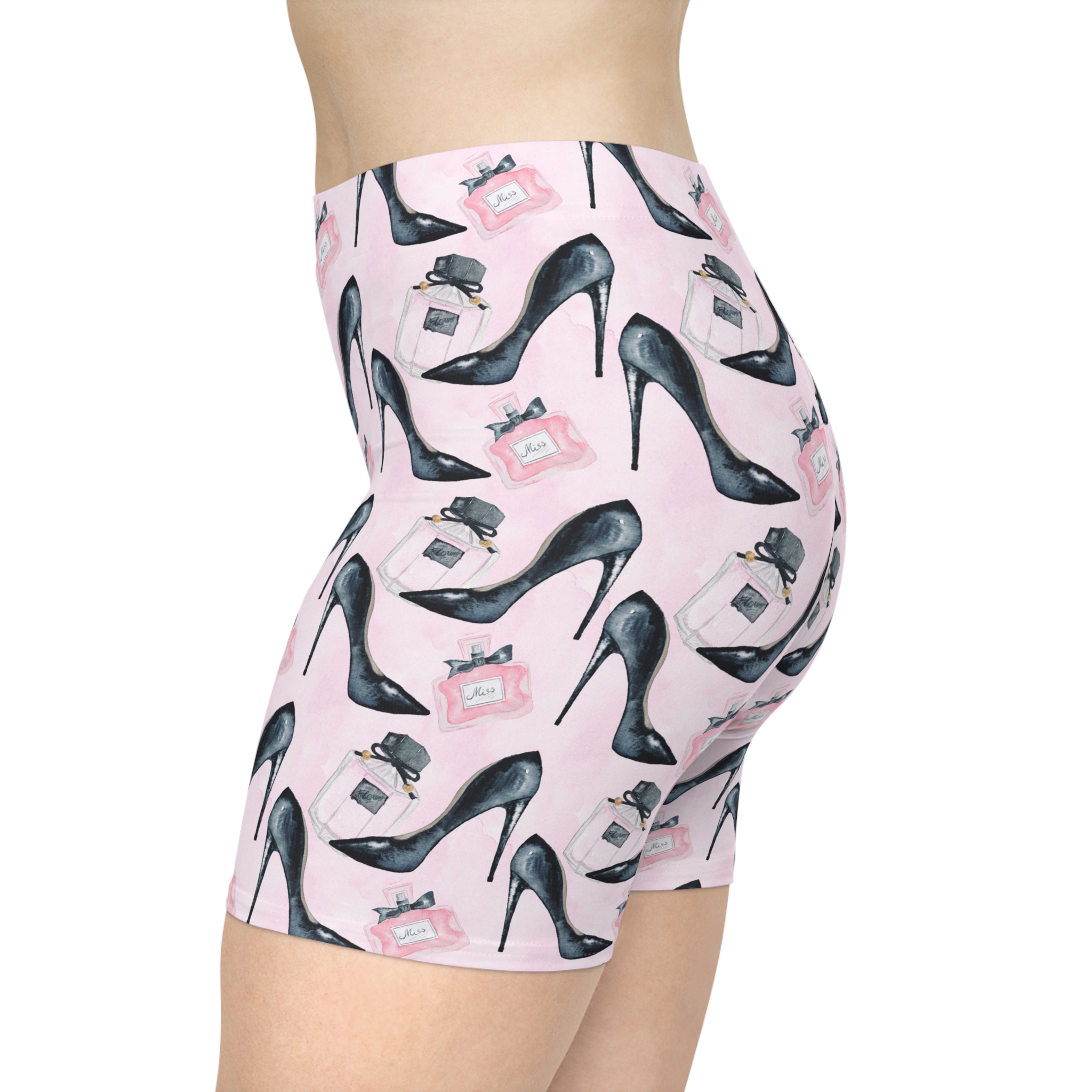 Chic Stiletto Heels & Perfume Luxury Print Women's Biker Shorts (S.e.P.T.™)