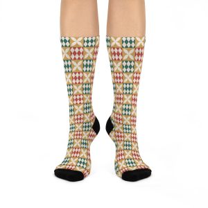 Warm Tones Holiday Harlequin Quilt Pattern Cushioned Crew Socks (S.e.P.T.™)