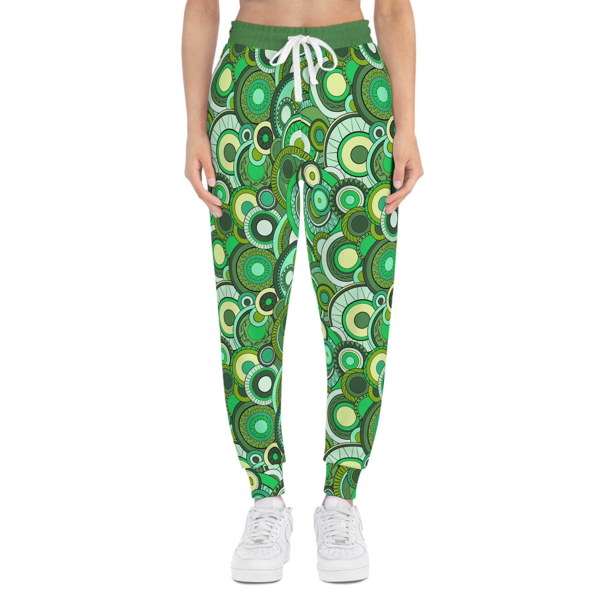 Green Groovy Swirl Mandala Print Athletic Joggers (S.e.P.T.™)
