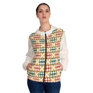 Warm Tones Holiday Harlequin Quilt Pattern Women’s Full-Zip Hoodie (S.e.P.T.™)