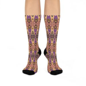 Bohemian Regal Purple & Tan Geometric Pattern Cushioned Crew Socks (S.e.P.T.™)