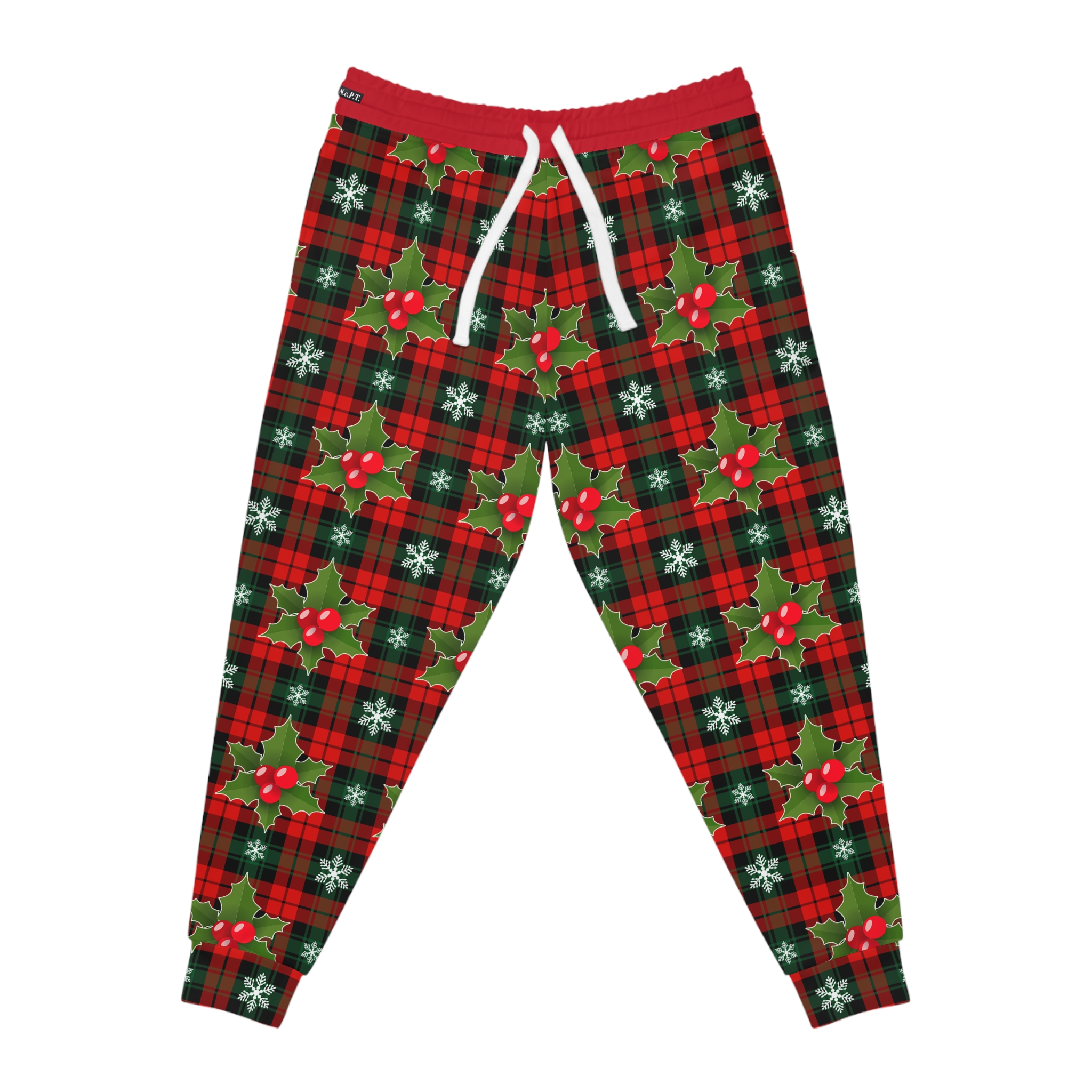 Festive Christmas Holly Plaid Print w/Treasure Pockets™ Athletic Joggers (S.e.P.T.™)