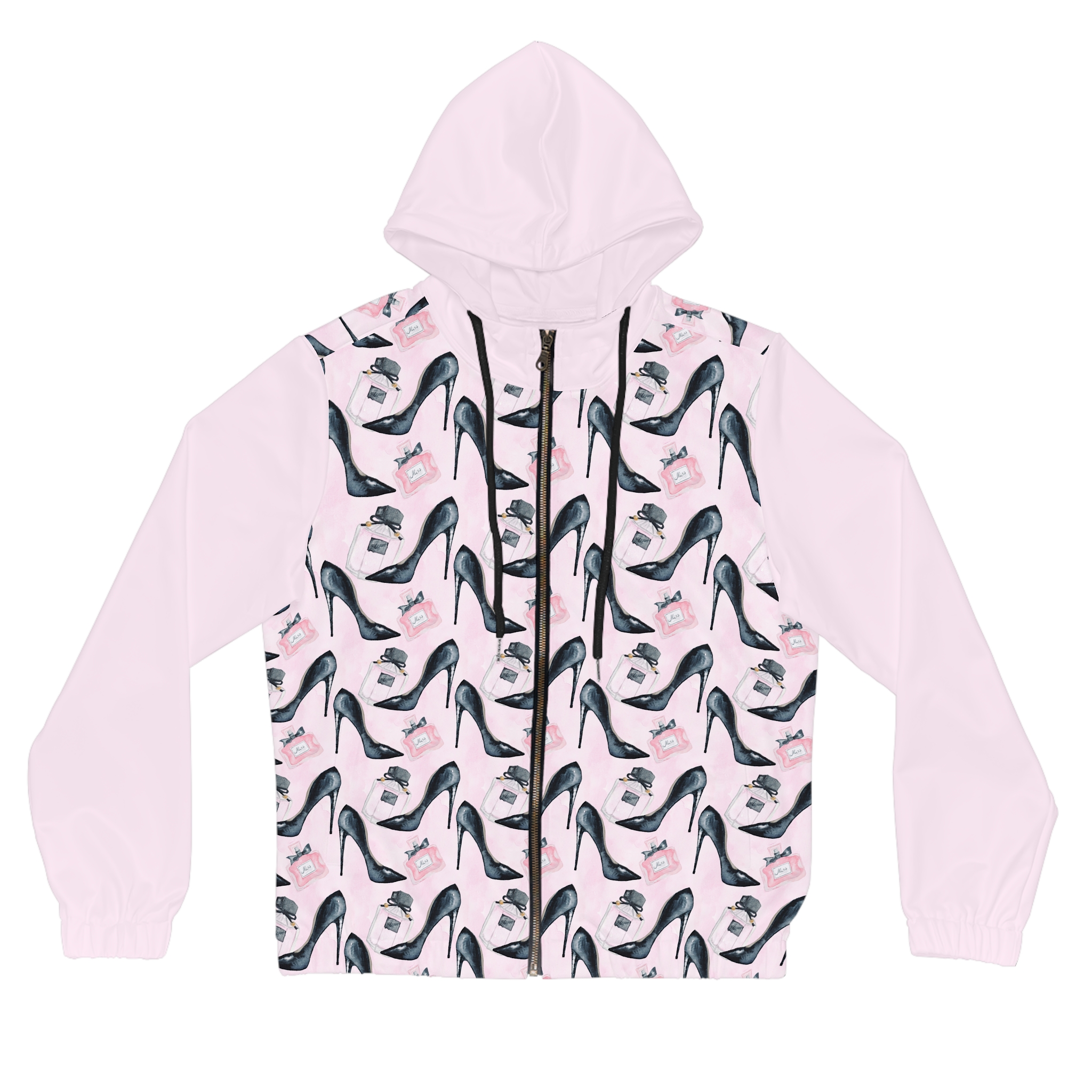 Chic Stiletto Heels & Perfume Luxury Print Women’s Full-Zip Hoodie (S.e.P.T.™)
