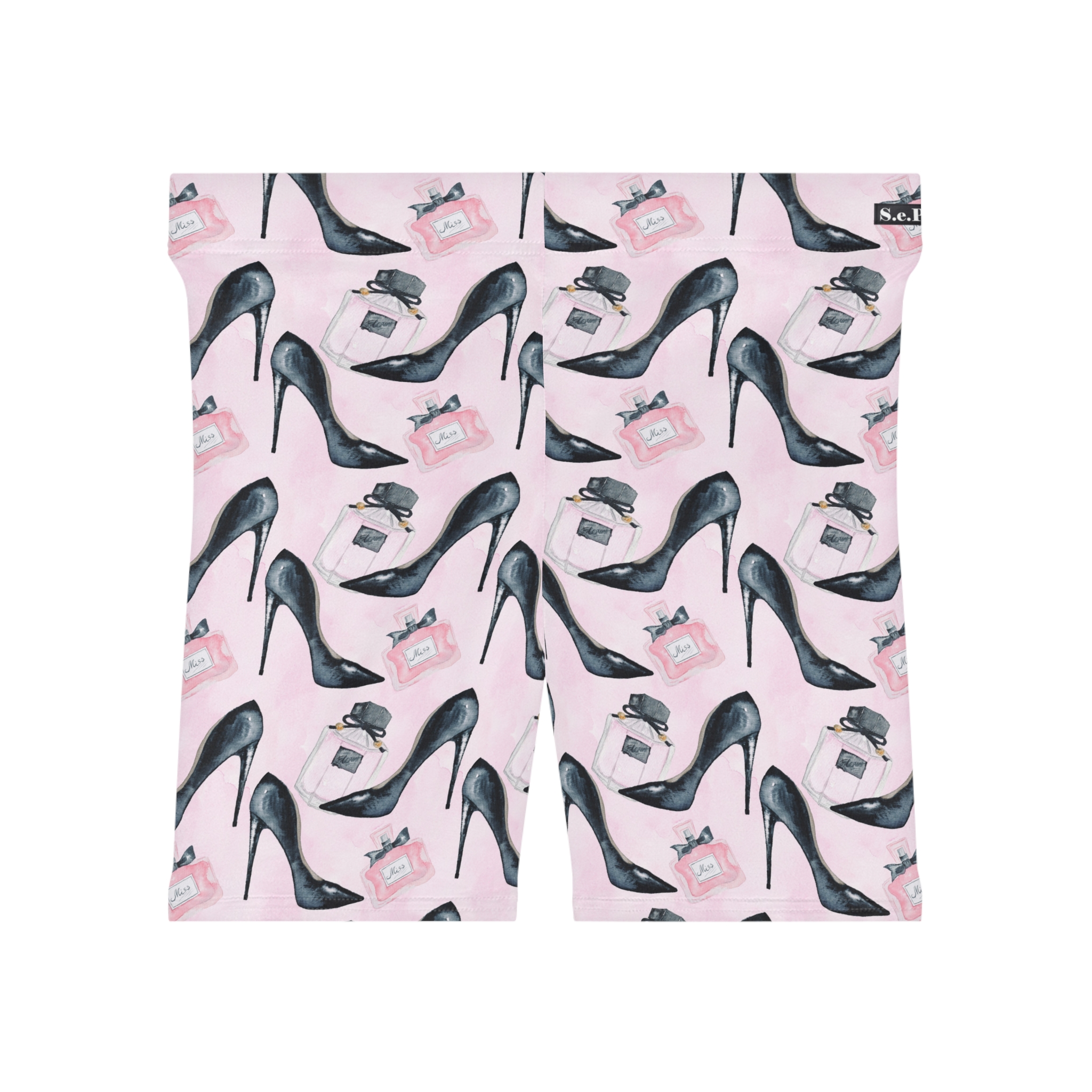 Chic Stiletto Heels & Perfume Luxury Print Women's Biker Shorts (S.e.P.T.™)