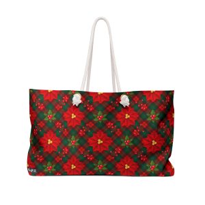 Christmas Poinsettia Tartan Plaid Print Weekender Bag (S.e.P.T.™)