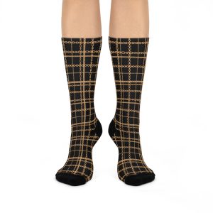 Luxury Baroque Gold Chain Plaid Print Cushioned Crew Socks (S.e.P.T.™)
