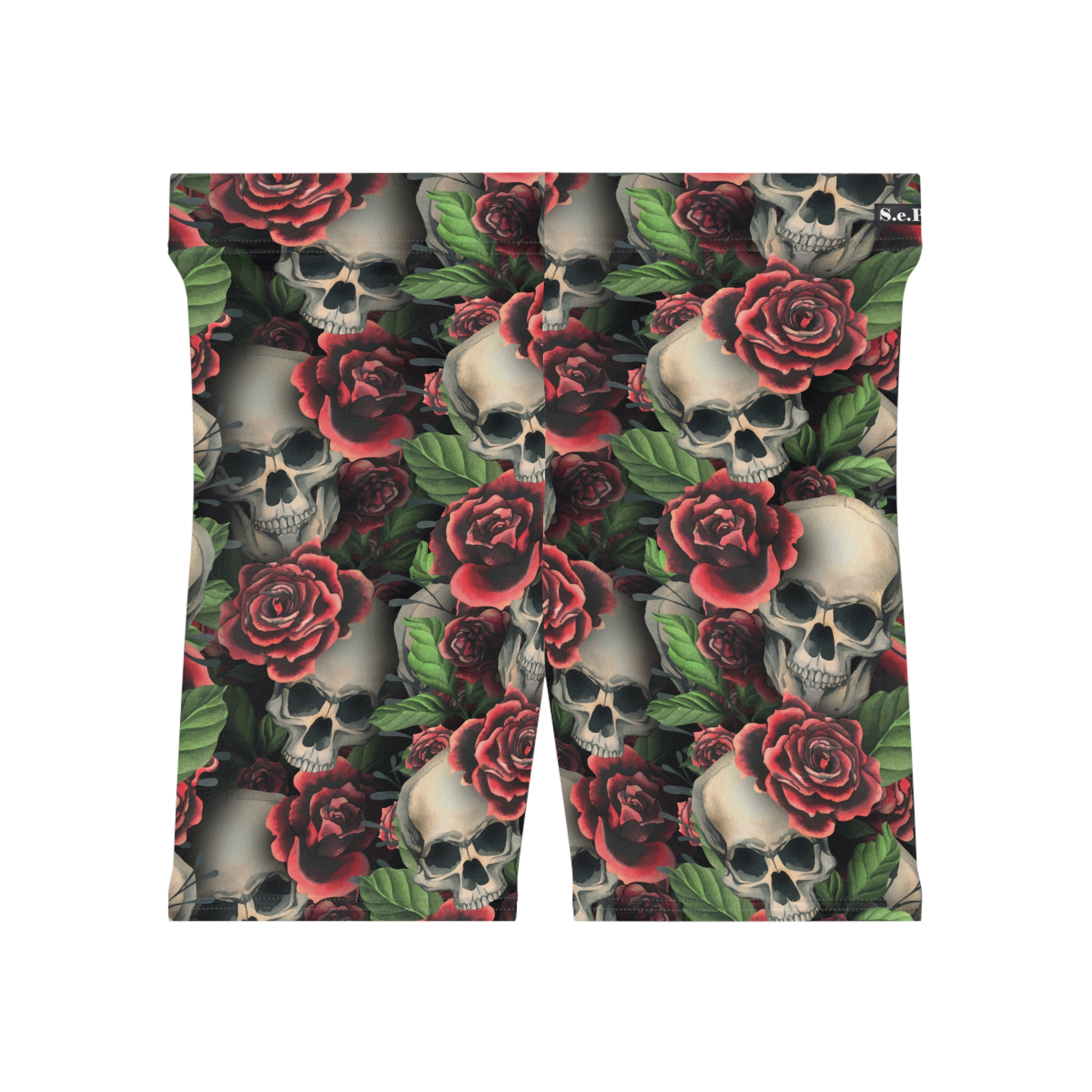 Gothic Skulls & Red Roses Print Women's Biker Shorts (S.e.P.T.™)