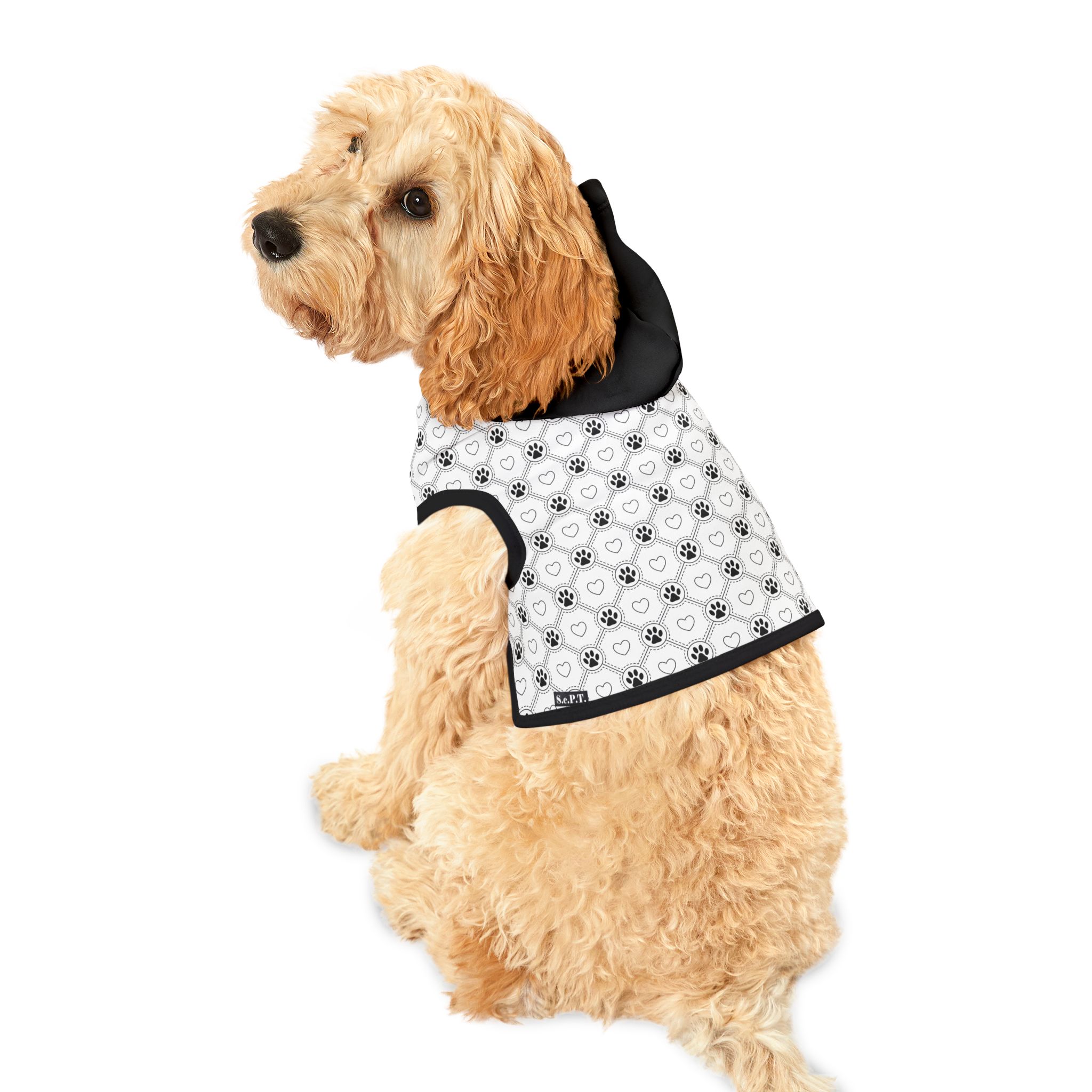 Black & White Heart & Paw Print Cat & Dog Pet Hoodie - (S.e.P.T.™)