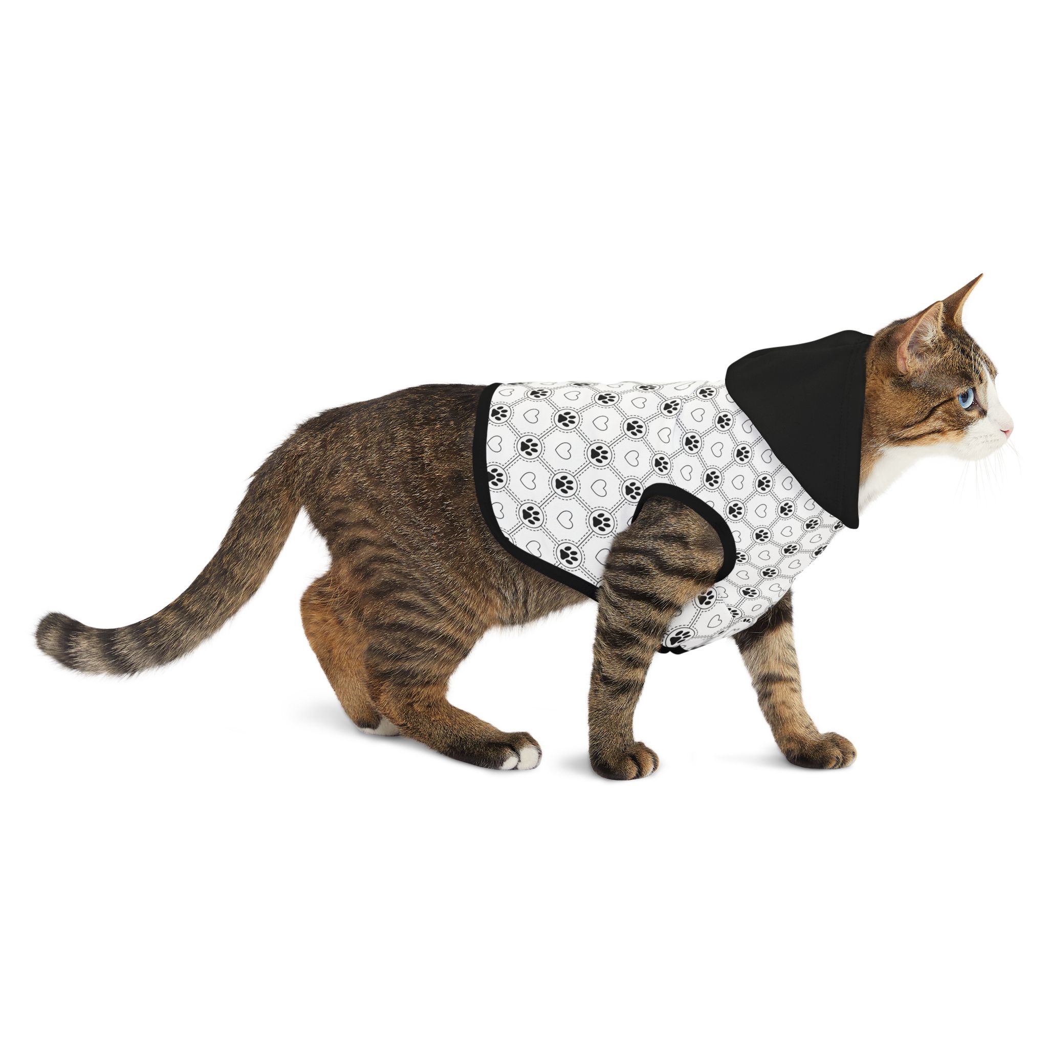 Black & White Heart & Paw Print Cat & Dog Pet Hoodie - (S.e.P.T.™)