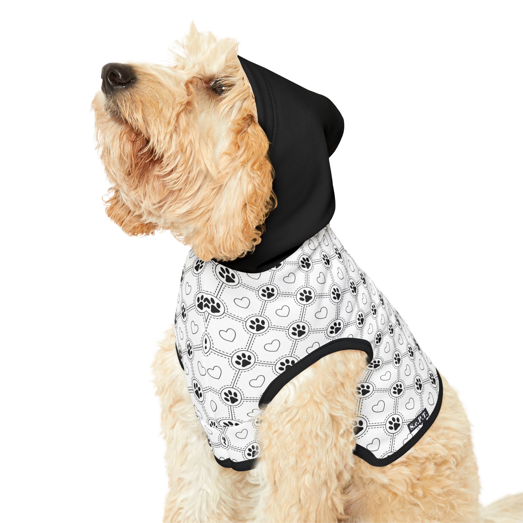 Black & White Heart & Paw Print Cat & Dog Pet Hoodie - (S.e.P.T.™)